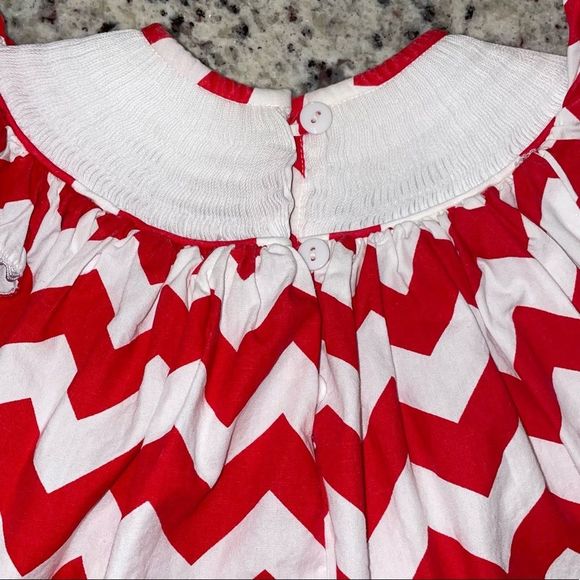 ALABAMA ROLL TIDE Size 6M Red/White Chevron Smocked Dress and Pants by BABEENI - Picture 4 of 6